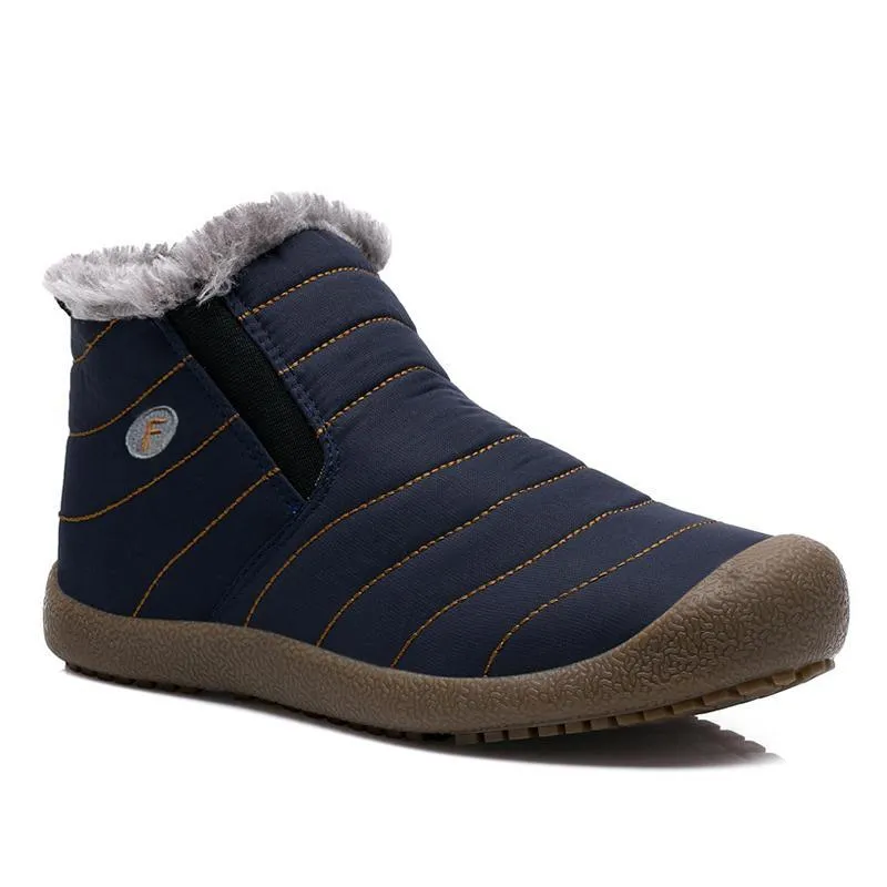 Unisex Large Size Waterproof Fur Lined Slip On Flat Boots