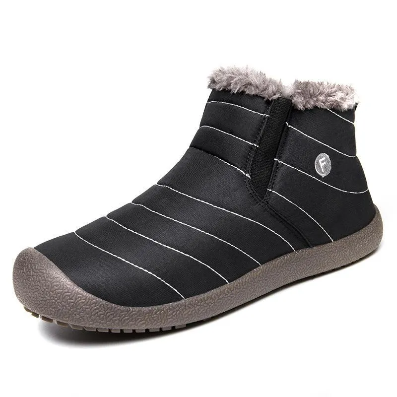 Unisex Large Size Waterproof Fur Lined Slip On Flat Boots