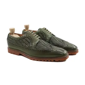 Valencia - Men's Green Calf and Hand Woven Calf Leather Derby Shoe