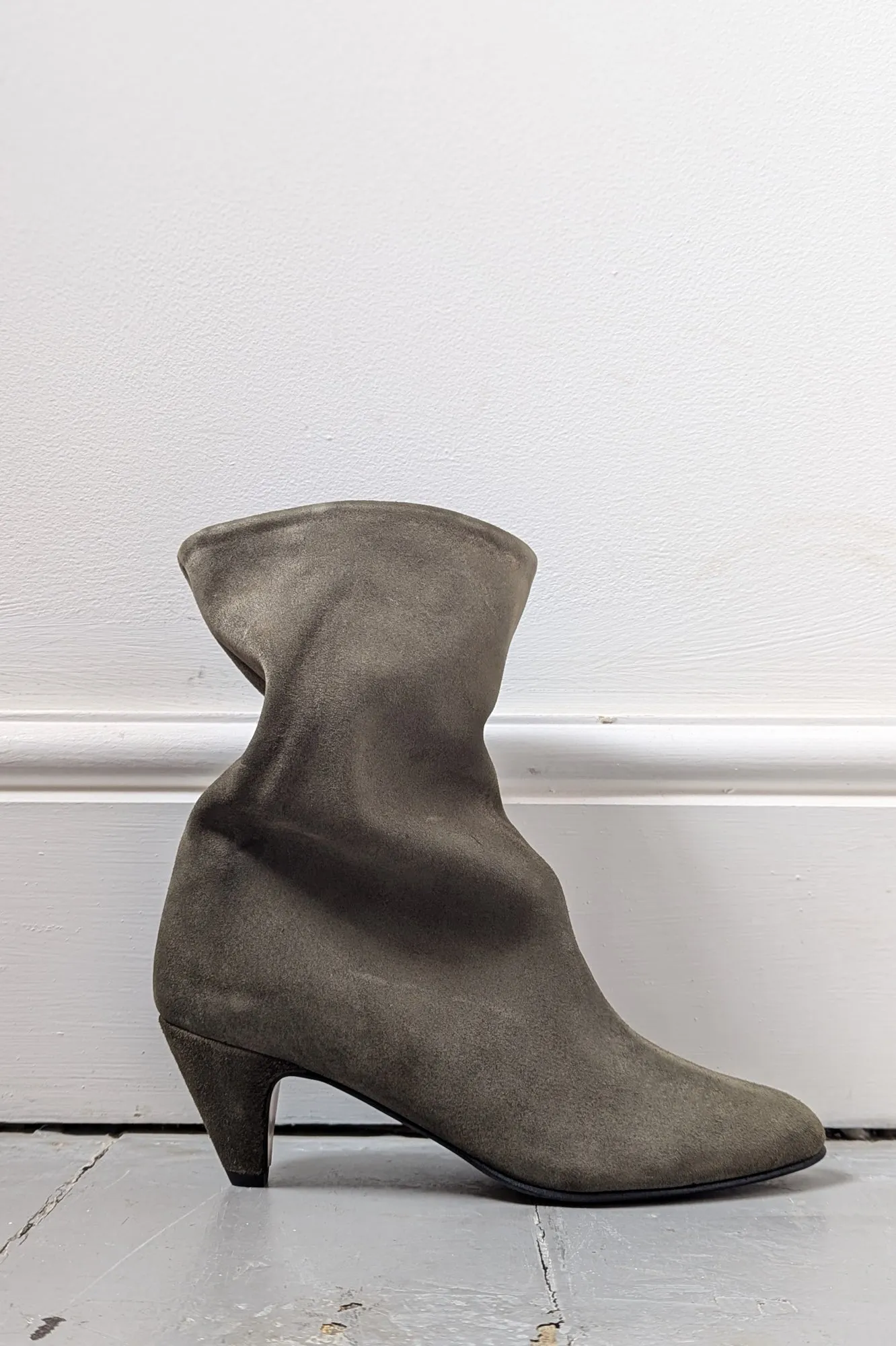 Vully Moss Green Suede Slouchy Ankle Boots