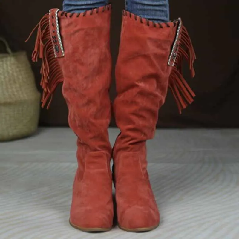 Women Knee High Suede Leather Cowgirl Boots Cowboy Summer Western Tassels Boots