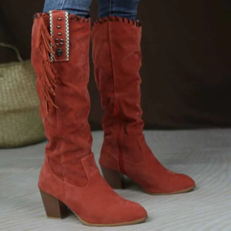 Women Knee High Suede Leather Cowgirl Boots Cowboy Summer Western Tassels Boots