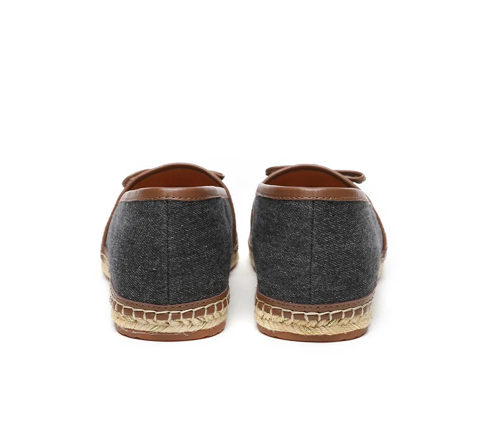 Women Leather Slip-on Bow Flat Espadrilles Esther