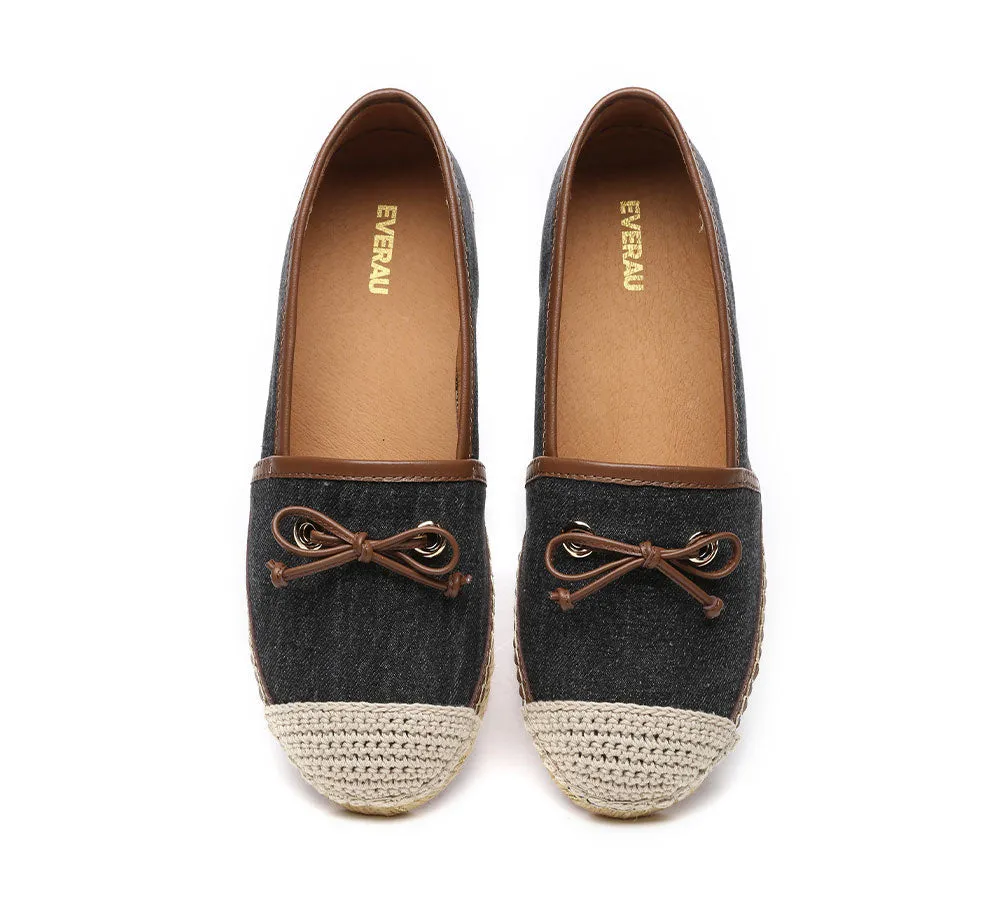 Women Leather Slip-on Bow Flat Espadrilles Esther