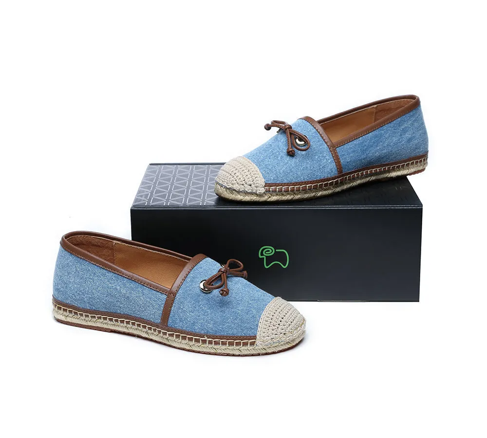 Women Leather Slip-on Bow Flat Espadrilles Esther