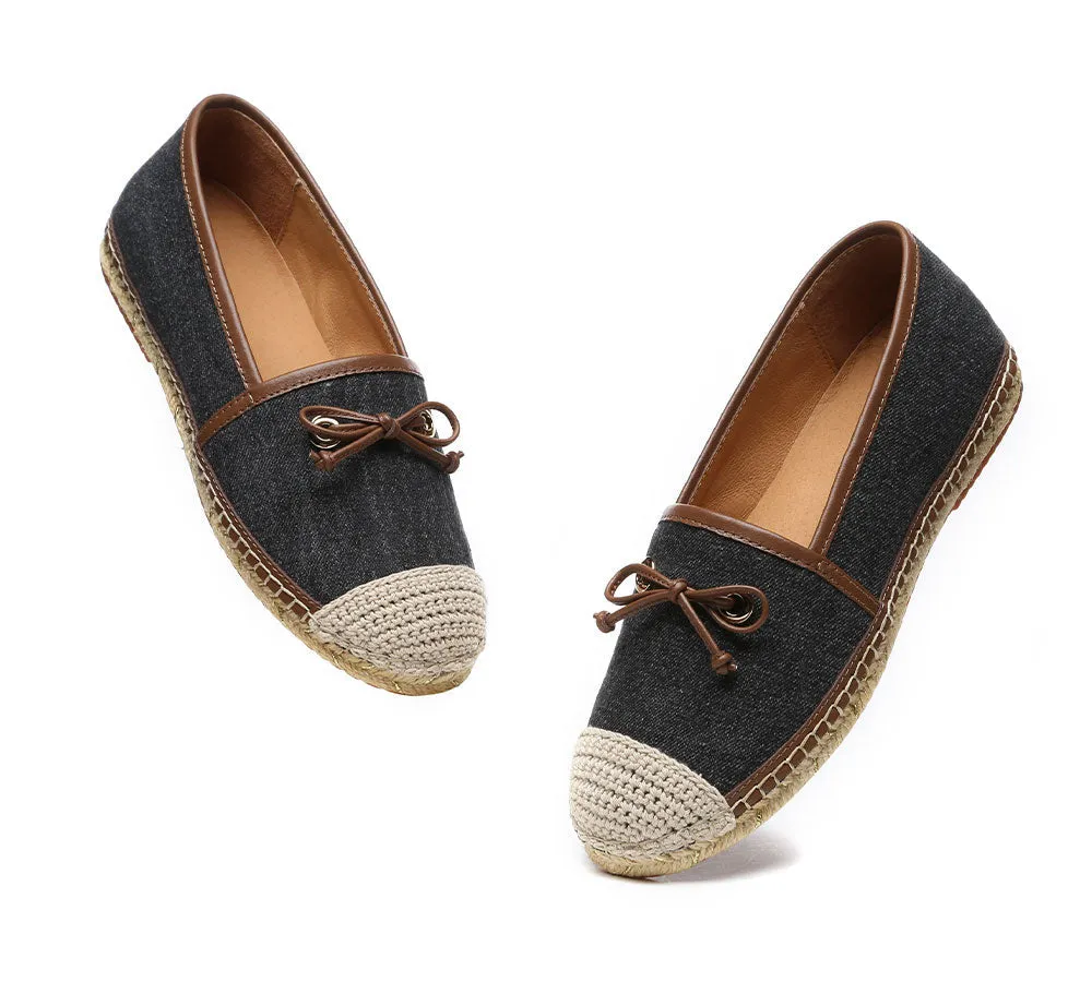 Women Leather Slip-on Bow Flat Espadrilles Esther