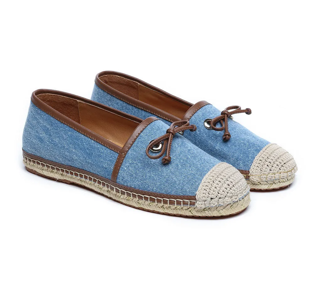 Women Leather Slip-on Bow Flat Espadrilles Esther