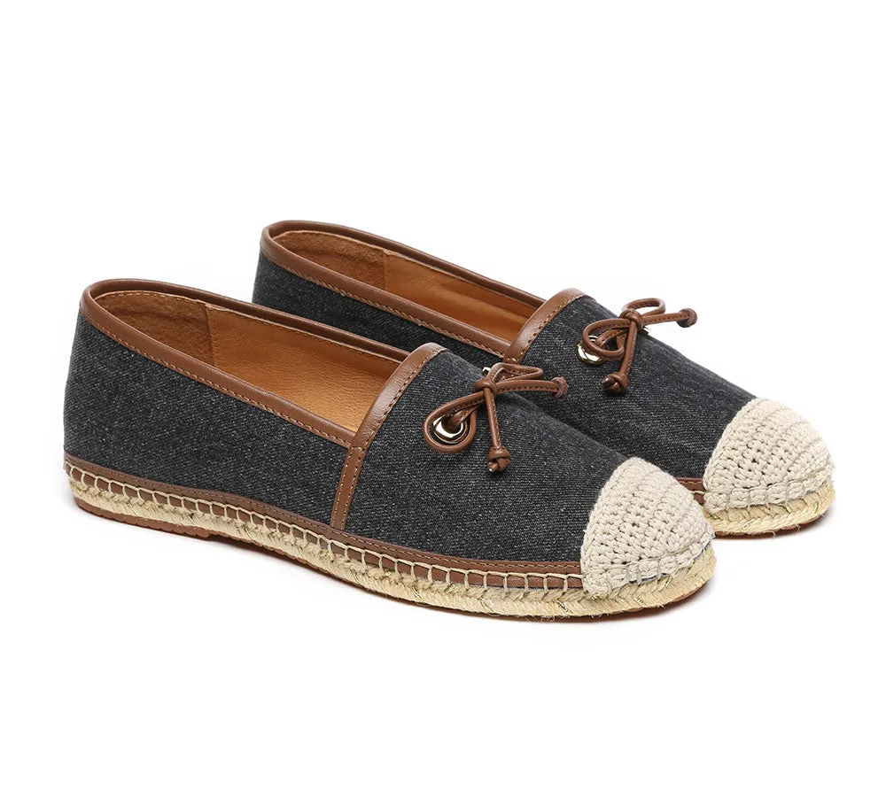 Women Leather Slip-on Bow Flat Espadrilles Esther