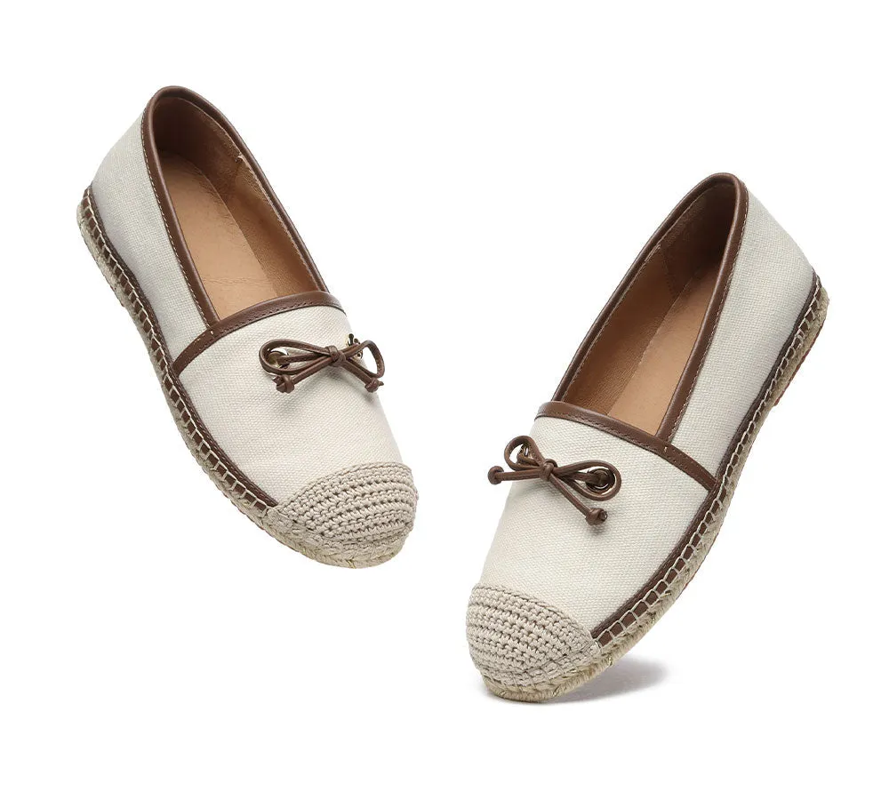Women Leather Slip-on Bow Flat Espadrilles Esther