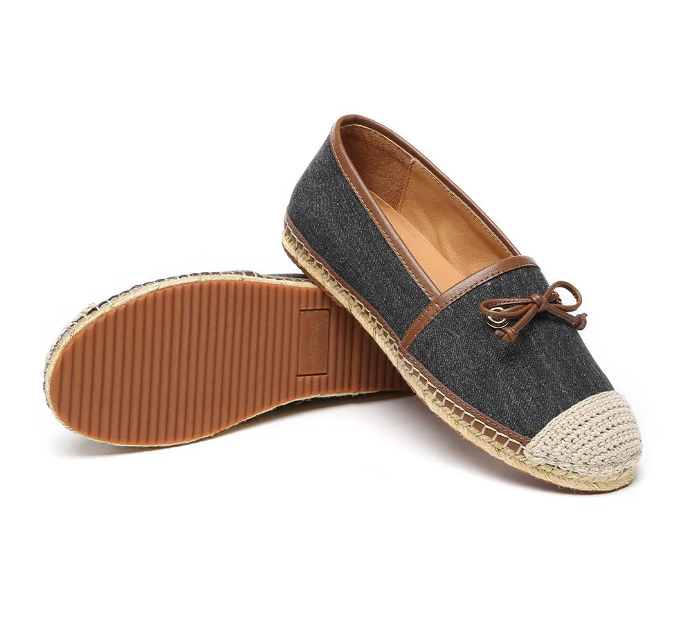Women Leather Slip-on Bow Flat Espadrilles Esther