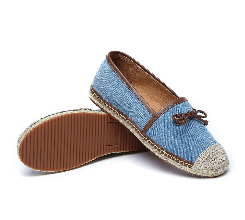 Women Leather Slip-on Bow Flat Espadrilles Esther