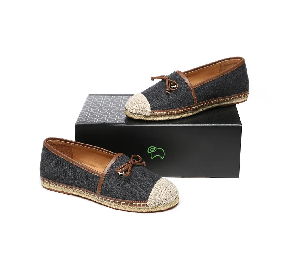 Women Leather Slip-on Bow Flat Espadrilles Esther