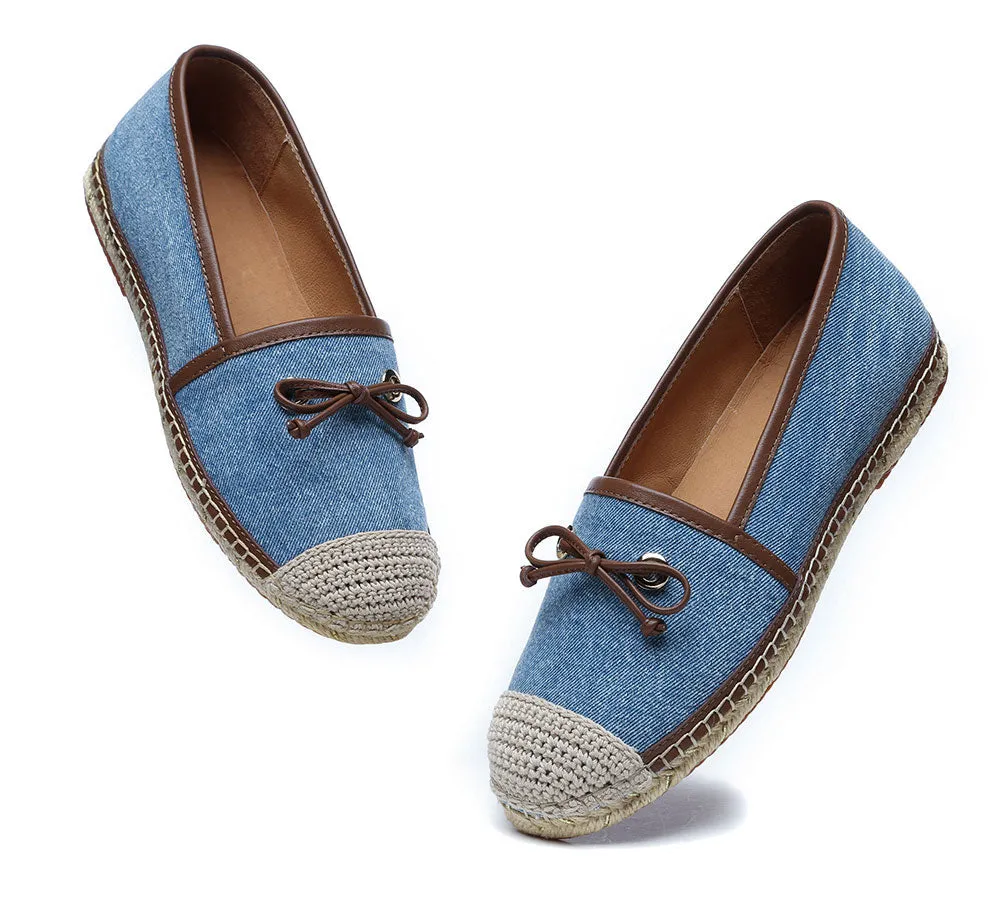 Women Leather Slip-on Bow Flat Espadrilles Esther